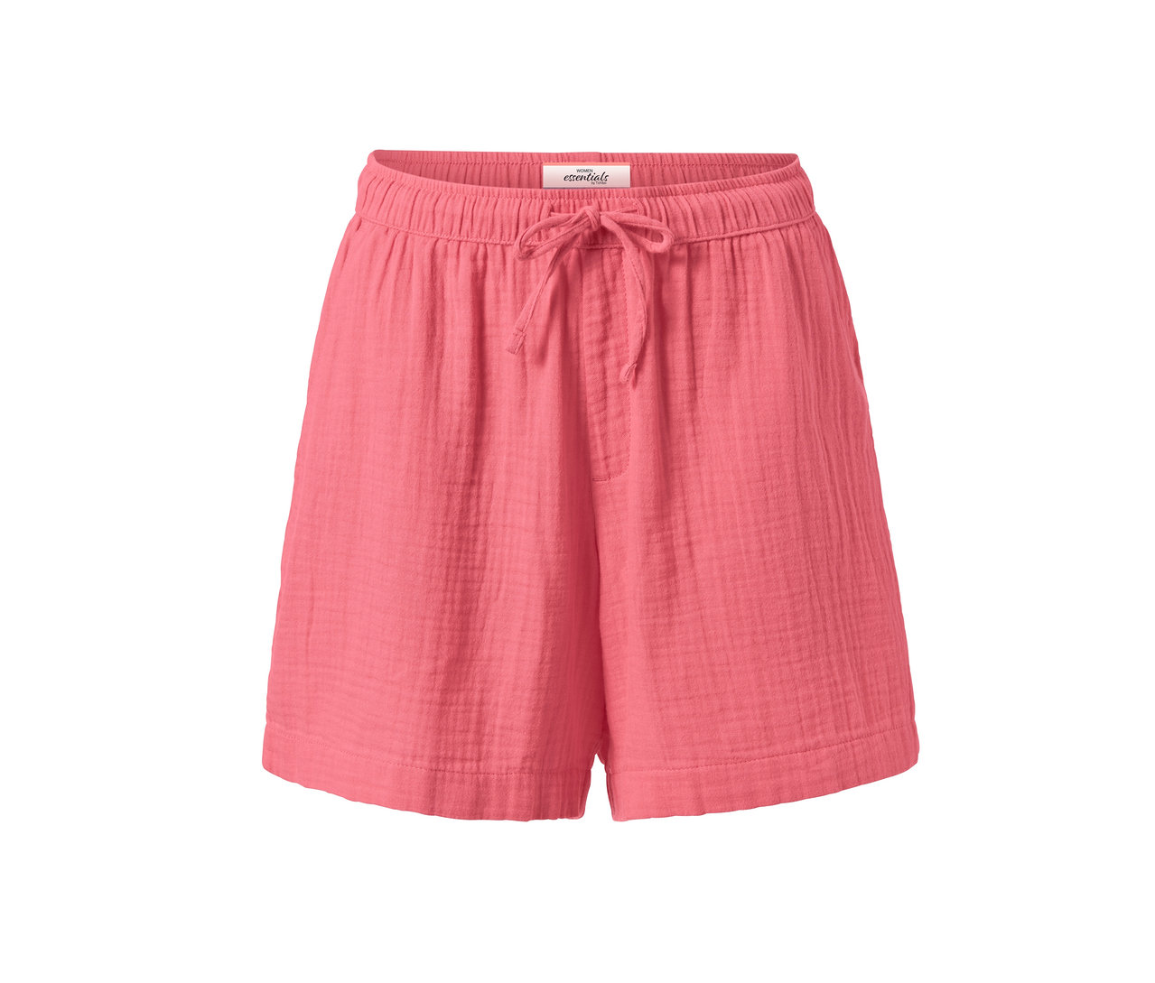 Korálové mušelínové šortky s elastickým pasem se stahovací šňůrkou.