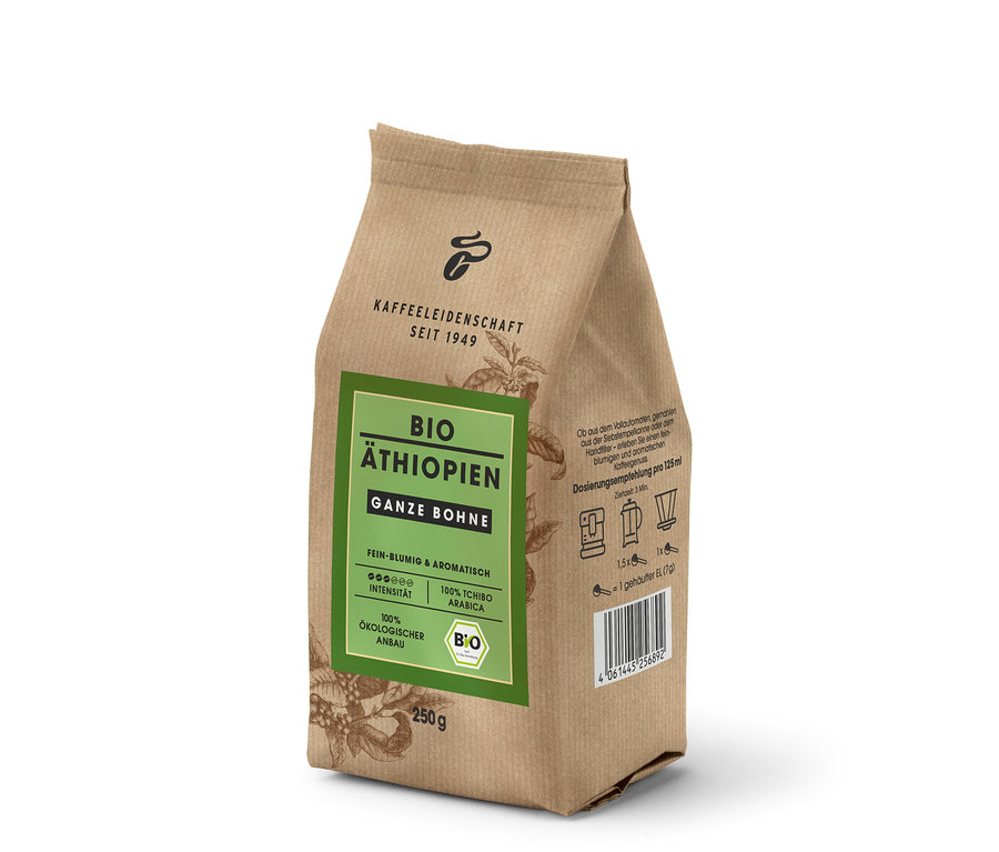 Balení biokávy – 2x 250 g zrnkové kávy.