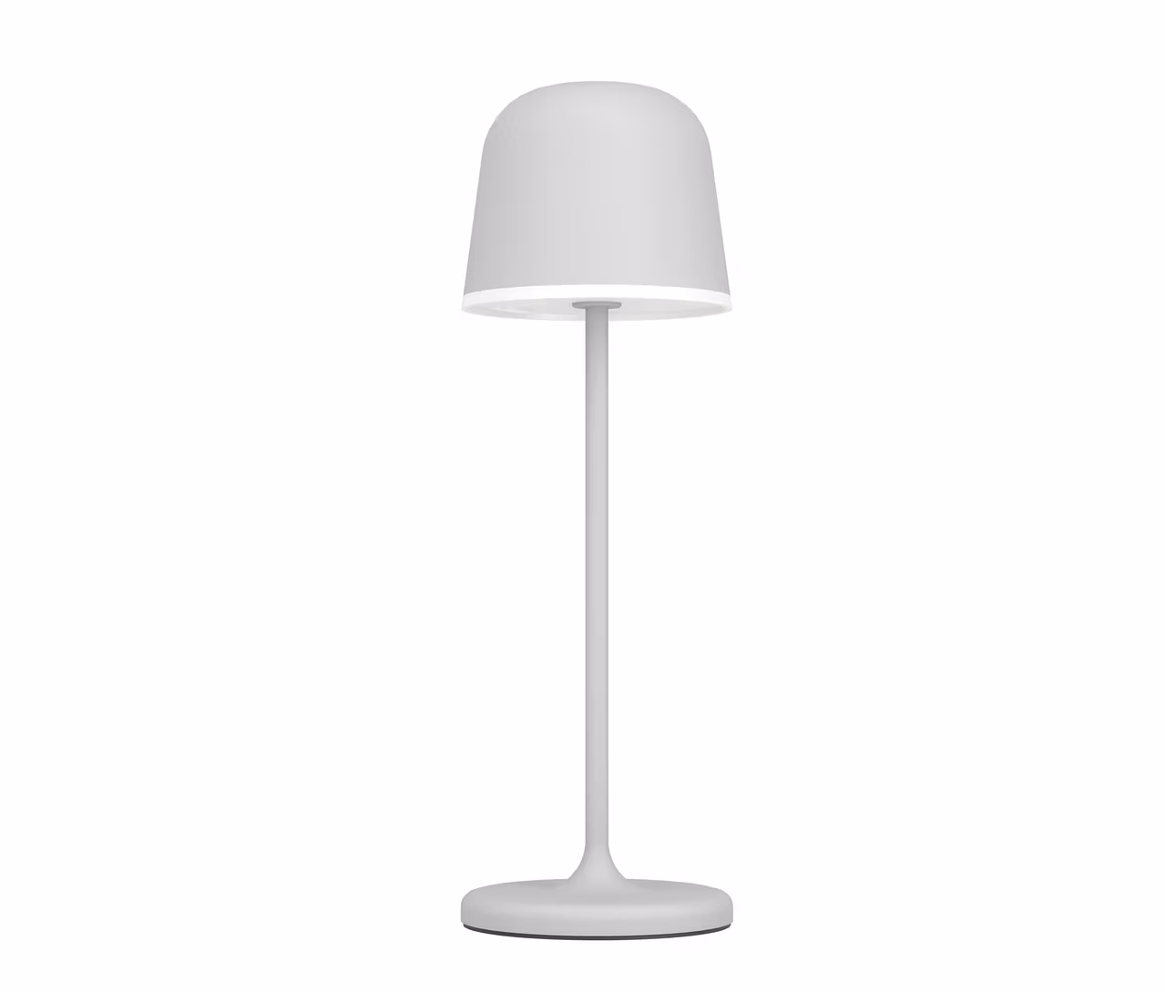 Světle šedá LED dobíjecí stolní lampa Eglo »Mannera« se zvonovitým stínítkem a tenkou nohou.