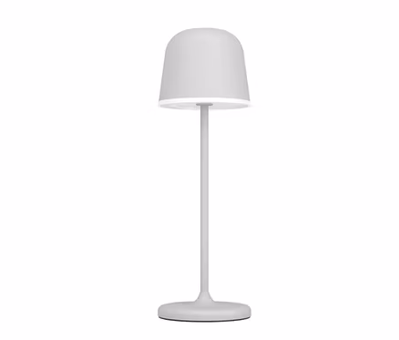 Světle šedá LED dobíjecí stolní lampa Eglo »Mannera« se zvonovitým stínítkem a tenkou nohou.