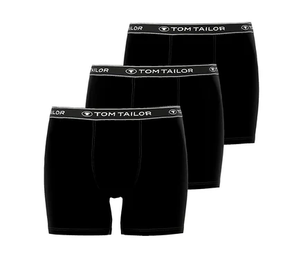 Tři černé boxerky Tom Tailor s elastickým pasem, naskládané na sobě.