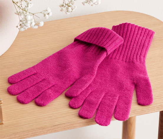 Pletené rukavice s vlnou, růžové