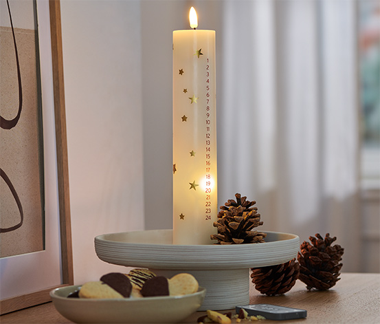 Svíčka s adventním kalendářem s LED, z pravého vosku