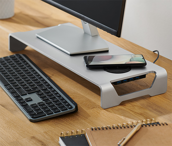 Stojánek na monitor s bezdrátovým nabíjením a USB hubem