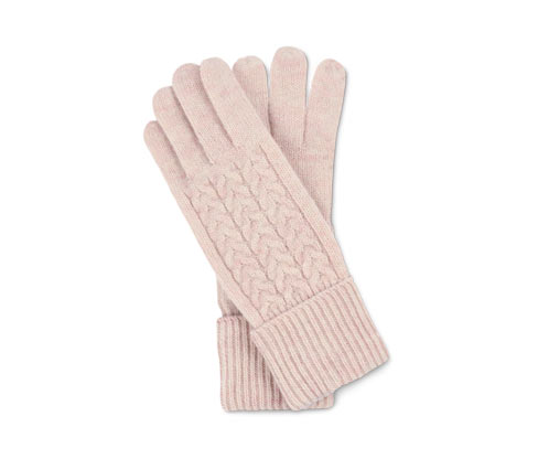 Levně Pletené rukavice s copánkovým vzorem, růžové