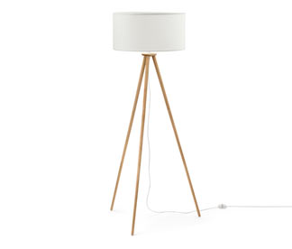 Stojací lampa na třech nohách ze dřeva