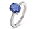 Prsten, rhodiované stříbro 925/1000, s modrým kamínkem a se zirkony