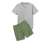 Krátké pyžamo, olivově zelené / šedé