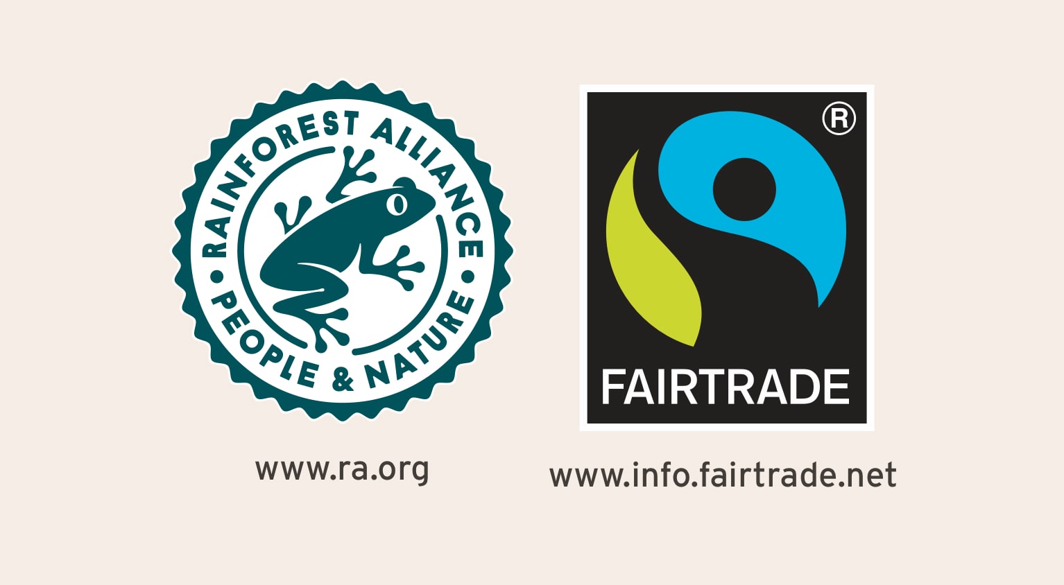 Bild des Rainforrest Alliance Siegels und des Fair Trade Siegels