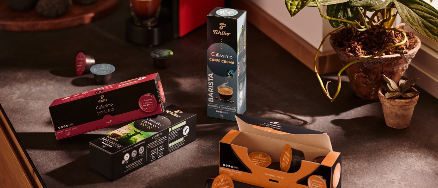 Cafissimo Kaffeekapseln auf einem Küchentresen